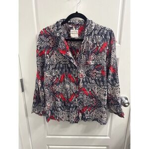 Anthropologie Florence Balducci Tiger Floral Pajama Top Red Navy Button Up Small